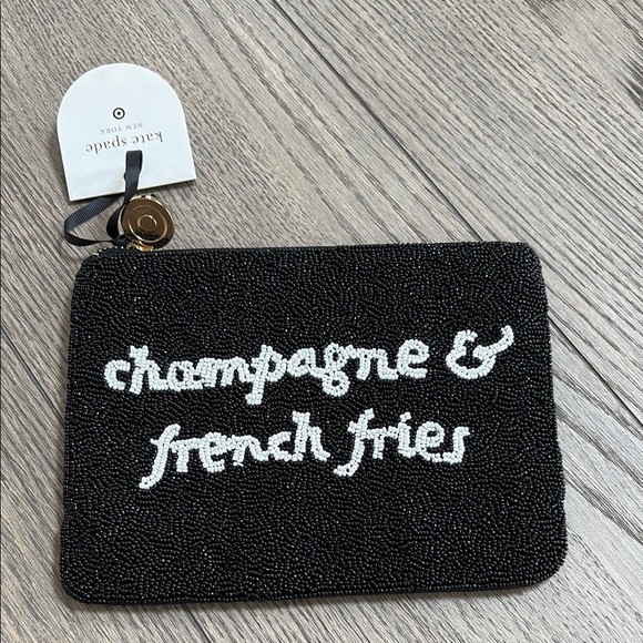 kate spade Handbags - Kate Spade NWT Champagne & French Fries Black Beaded Clutch